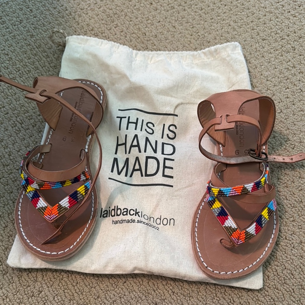 Women's Beaded Sandals - Brown and Multicolor